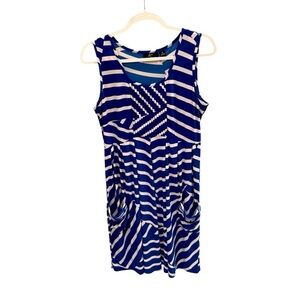 Lennie for Nina Leonard Blue and White Striped Dress Sleeveless Size Medium